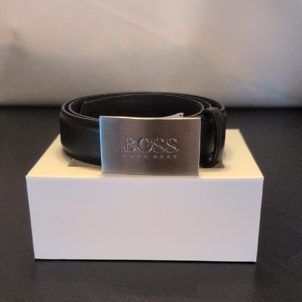 Kids Hugo Boss Black Belt with Silver Logo Buckle
